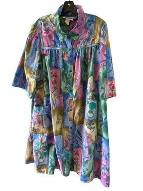 Styled By Saybury Womens Snap Front House Dress Robe Size 3X Multicolor Vintage